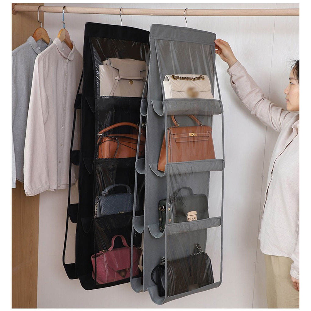 TureClos Hanging Handbag Organizer Non-woven Storage Holder PVC Purse  Closet 8 Pocket Grey